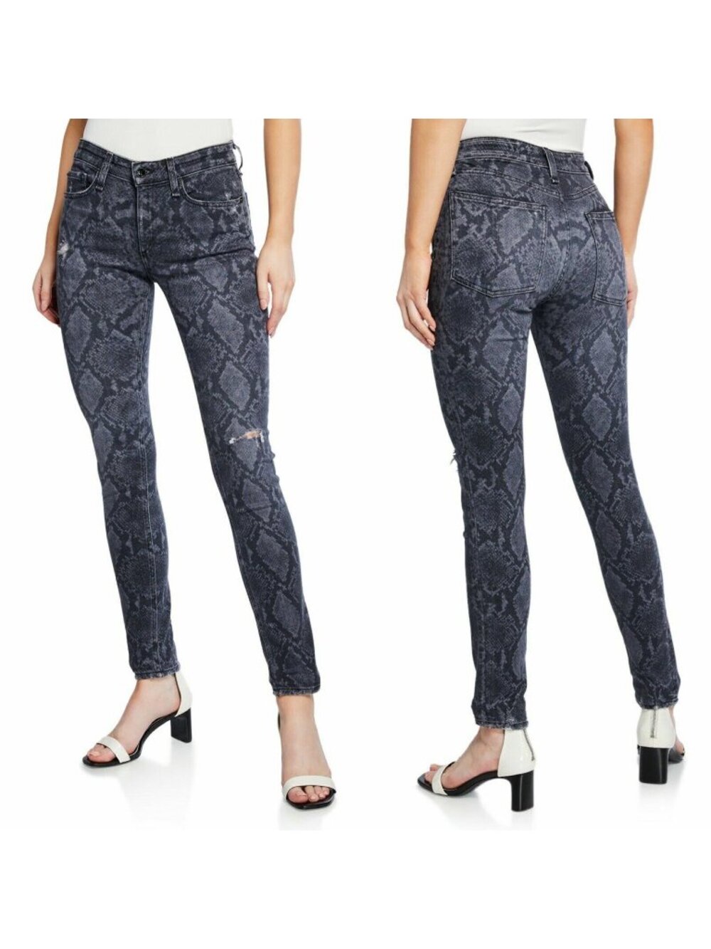 Rag & Bone Cate Mid Rise Ankle Skinny Jeans Python Snake Print 26 Distressed - Picture 1 of 9
